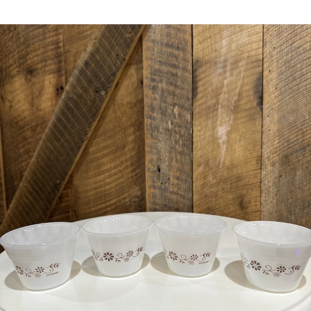 Vintage Dynaware Custard Cups Termocrisa  Brown Floral Design Set of Four (4)